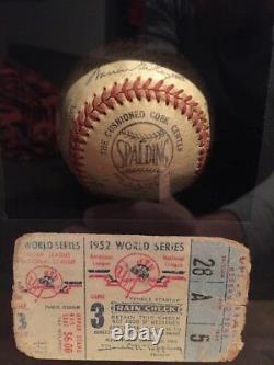 1952 GAME USED World Series Baseball NY Yankees vs. Dodgers with Gm 3 Ticket MEARS