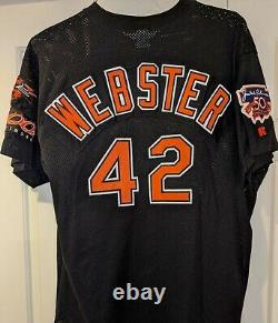 1997 Lenny Webster Baltimore Orioles game used BP #42 jersey 3 patches