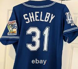1999 John Shelby LA Dodgers game used blue jersey -rare Newcombe patch auto