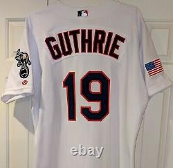 2001 Mark Guthrie Oakland A's game used July 4th red, white, and blue jersey