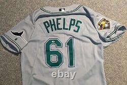 2001 Travis Phelps Tampa Bay Devil Rays game used road jersey-AL 100th patch