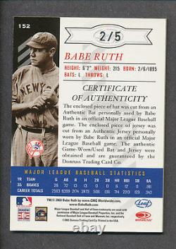 2003 Leaf Limited TNT #152 Babe Ruth Game Used Bat Game Worn Jersey Card #2/5