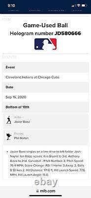 2020 Javier Baez walk off single game used Chicago Cubs ball Sept, 16 2020