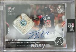 2021 Topps Now World Series MVP Jorge Soler Game Used Base Auto /99 Braves