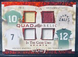 2022 Leaf In the Game Used Quad Relic Pele/ Ali / Mantle / Namath Jersey SP #/35