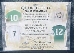 2022 Leaf In the Game Used Quad Relic Pele/ Ali / Mantle / Namath Jersey SP #/35