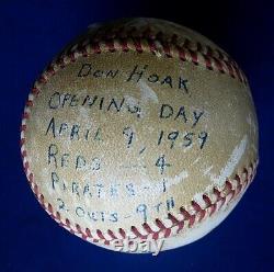 APRIL 4, 1959 OPENING DAY GAME USED BASEBALL PITCHER DON HOAK Reds 4 Pirates 1