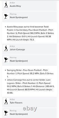 AUSTIN RILEY (Career At Bat #162? Game #43) 3 Player MLB Game Used Ball 6/30/19