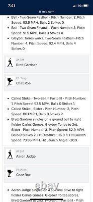 Aaron Judge Hit Single Game Used Baseball Brett Gardner Single Stanton 6/22/2018