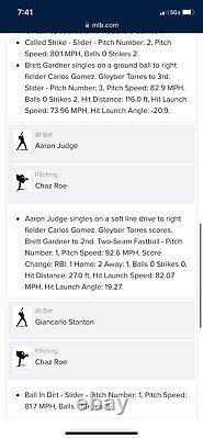 Aaron Judge Hit Single Game Used Baseball Brett Gardner Single Stanton 6/22/2018