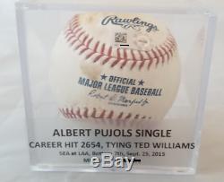 Albert Pujols ties Ted Williams in hits! Game used single baseball MLB auth'd