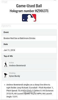 Andrew Benintendi Boston Red Sox Game Used Baseball 6/11/18 MLB Authenticated
