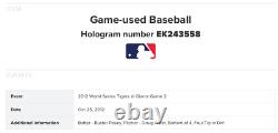 BUSTER POSEY GAME-USED 2012 WORLD SERIES GAME 2 BATTED BASEBALL GIANTS v TIGERS
