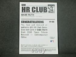 Babe Ruth 2003 Topps Tribute 600 HR Club Game Used Bat #BR New York Yankees WOW