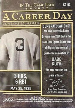 Babe Ruth 2020 Leaf In The Game Used Triple Game Used Bat card Career Day 7/12