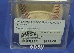 Barry Bonds Hr 756 August 8 2007 San Francisco Giants Game Used Baseball Mlb