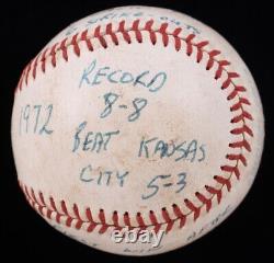 Bert Blyleven Game-Used Hand-Written Stat Baseball from 1972 for 8th Season Win