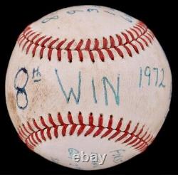 Bert Blyleven Game-Used Hand-Written Stat Baseball from 1972 for 8th Season Win