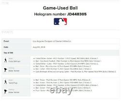 Blake Treinen K Cody Bellinger A's 50th Logo Game Used Baseball Dodgers 8/18/18