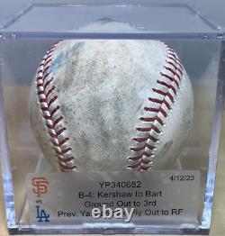 CLAYTON KERSHAW 5-PITCH 2-OUT GAME-USED BASEBALL CAREER WIN 199 v GIANTS 4/12/23
