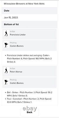 CORBIN BURNES K#520 vs. FRANCISCO LINDOR, PETE ALONSO MLB Authenticated 6/15/22