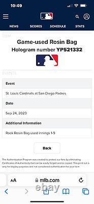 Cardinals vs Padres Game Used Rosin Bag 9/24/2023 Michael Wacha vs Drew Rom