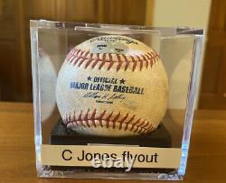 Chipper Jones Flyout Game Used Baseball MLB AUTH Hologram Braves HOF