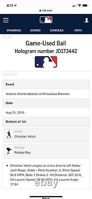 Christian Yelich Milwaukee Brewers Game Used Baseball Single MLB 2019