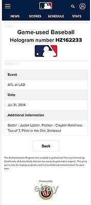 Clayton Kershaw LA Dodgers Game Used Baseball 2014 Strikeout NL MVP Cy Young MLB
