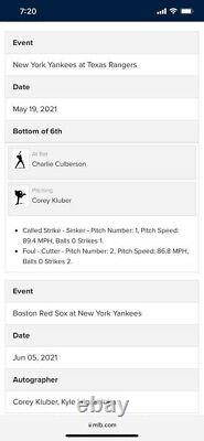 Corey kluber game used signed no hitter baseball 5/19/21 new york yankees