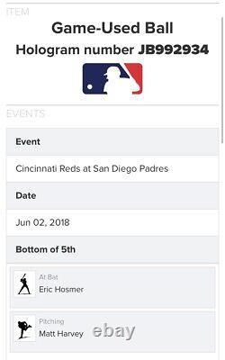 Eric Hosmer Game Used Single Base Hit MLB Authenticated Baseball Cubs Padres
