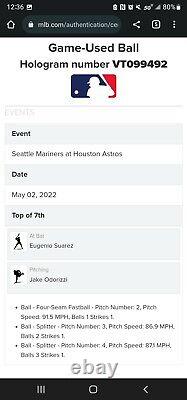 Eugenio Suarez Mariners Game Used Baseball 5/2/2022 vs Astros Space City Logo