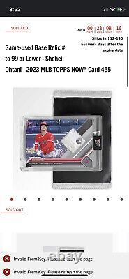 Game-used Base Relic #d to /99 or Lower SHOHEI OHTANI 2023 MLB Topps NOW #455