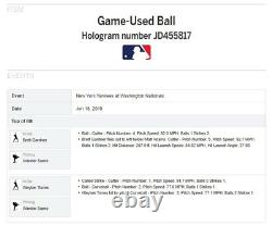 Gleyber Torres Career Hbp #1 Mlb Game Used Baseball Yankees Interleague Hit #1
