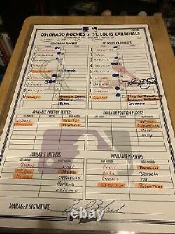 Harrison Bader MLB Debut Game Used Line Up Card Auto Cardinals JSA MLB COA 1/1