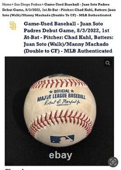 JUAN SOTO Debut With Padres 8/03/22 Authentic Game Used Baseball First At bat