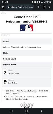 Jeremy Pena Rookie Foul Astros Game Used Baseball 9/27/2022 60th Logo vs DBacks