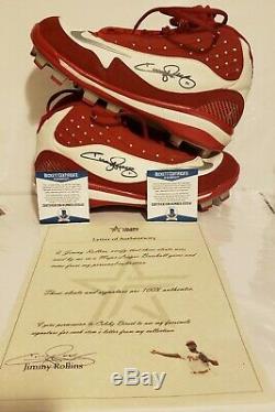 Jimmy Rollins Signed Game Used Phillies Nike Baseball Cleats Rollins LOA &