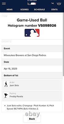 Juan Soto San Diego Padres Game Used Baseball Walk MLB COA