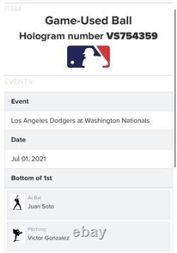 Juan Soto Washington Nationals Game Used Baseball RBI Single 372nd Career Hit
