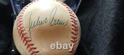 Julio Franco Game Used Baseball Autographed 1990 Texas Rangers COA PSA NM7