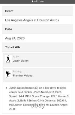 Justin Upton Career Home Run #301 Game Used Baseball