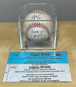 LOGAN WEBB SIGNED GAME-USED PITCHED BASEBALL from GIANTS RECORD WIN #107 10/3/21