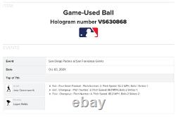 LOGAN WEBB SIGNED GAME-USED PITCHED BASEBALL from GIANTS RECORD WIN #107 10/3/21