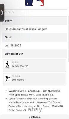 Luis Garcia 2 Immaculate Innings Game Used Baseball Astros @ TEX 6/15/22 K