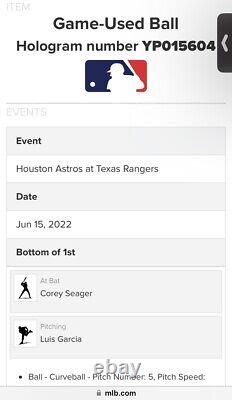 Luis Garcia Used Immaculate Innings Game Used Baseball Astros @ Rangers 6/15/22