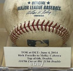 MELKY CABRERA CAREER HIT #1167 DOUBLE vs R PORCELLO GAME USED BASEBALL 6/4/2014