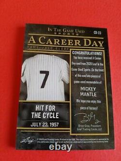 MICKEY MANTLE GAME USED JERSEY & BAT CARD #5/12 2020 LEAF ITG CAREER DAY Yankees