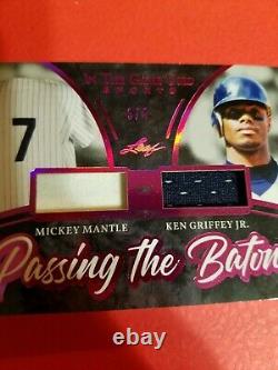 MICKEY MANTLE & KEN GRIFFEY JR GAME USED JERSEY CARD #d3/4 2020 LEAF ITG Yankees