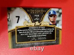 MICKEY MANTLE & KEN GRIFFEY JR GAME USED JERSEY CARD #d3/4 2020 LEAF ITG Yankees